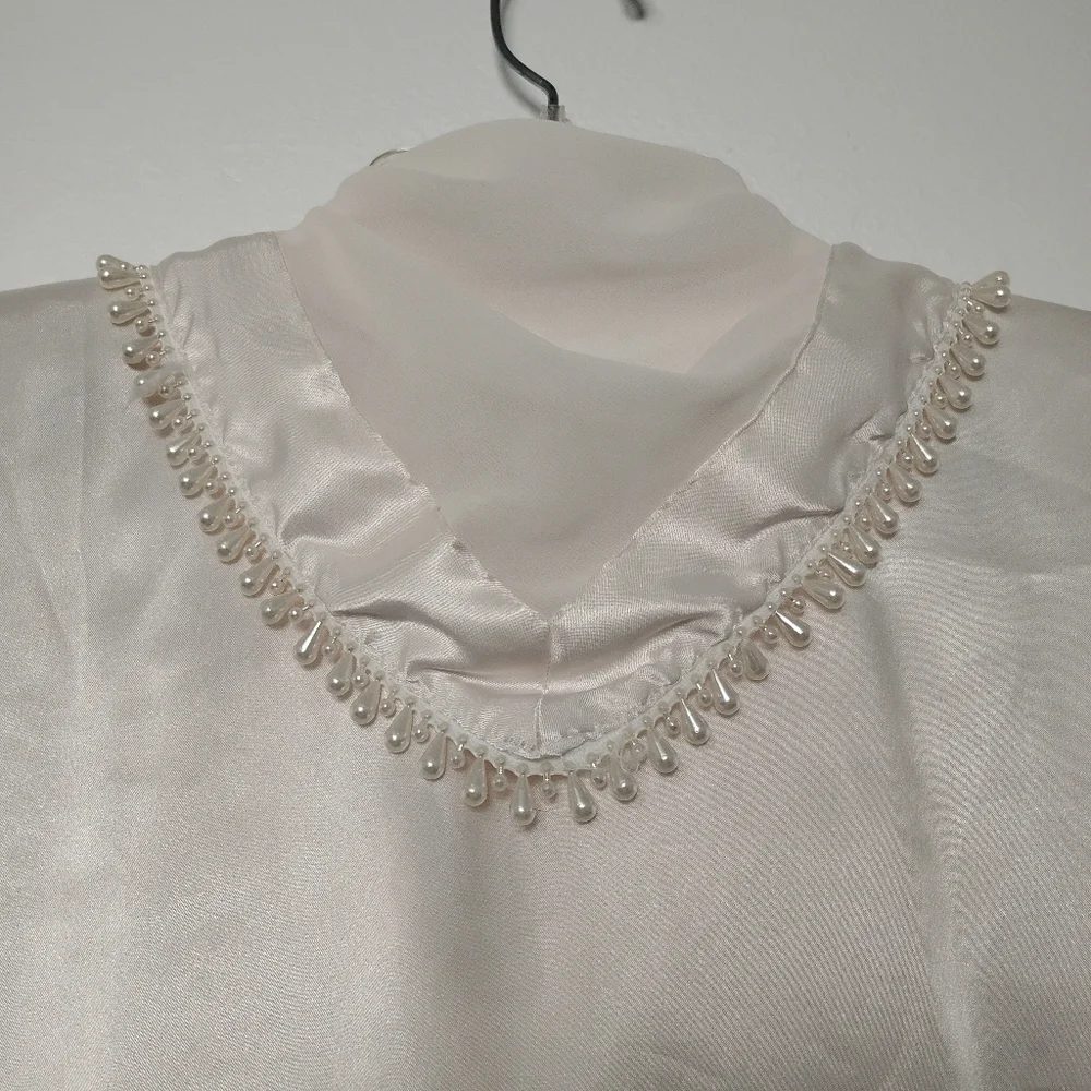 Vintage Nicola Satin Button Up Bead Shawl Collar Sheer Long Sleeve - Picture 5 of 5